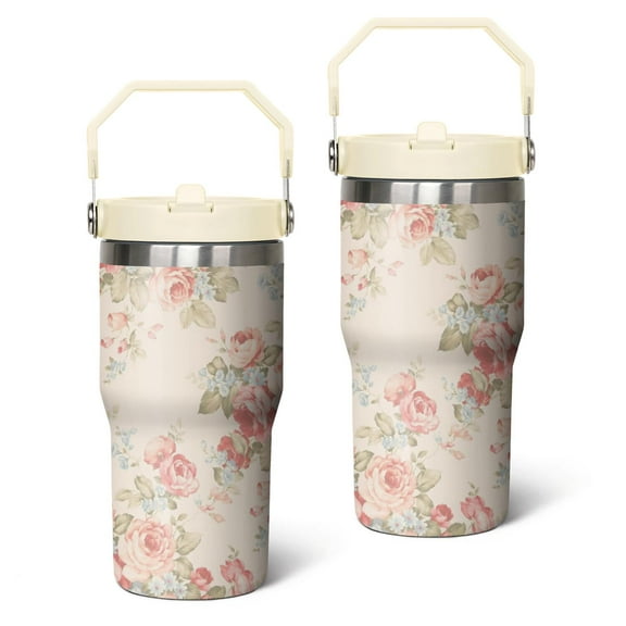 20oz Pioneer Stainless Steel Tumbler with Top Handle,Colorful Floral Travel Coffee Mug Flip Straw Cup,Gifts for Women Girls Men Adults(cameosa)