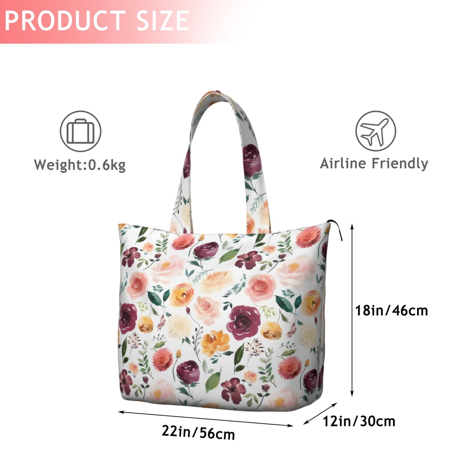 Pioneer Flower Floral Print Pattern Travel Tote Bags for Women Carry On,Large Weekender Bags for Women Travel,Multi Functional Duffle Bag for Work,Shopping,Sports