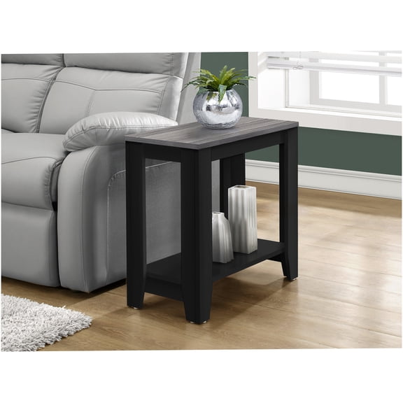 Modern Black and Grey Accent Table with 2-Tier Shelf for Living Room and Bedroom