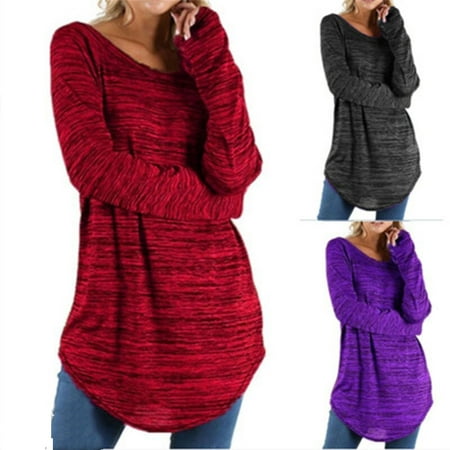 Autumn and Winter New Women Fashion Plus Size Solid Color Loose Shirt Irregular Slim Long Sleeve
