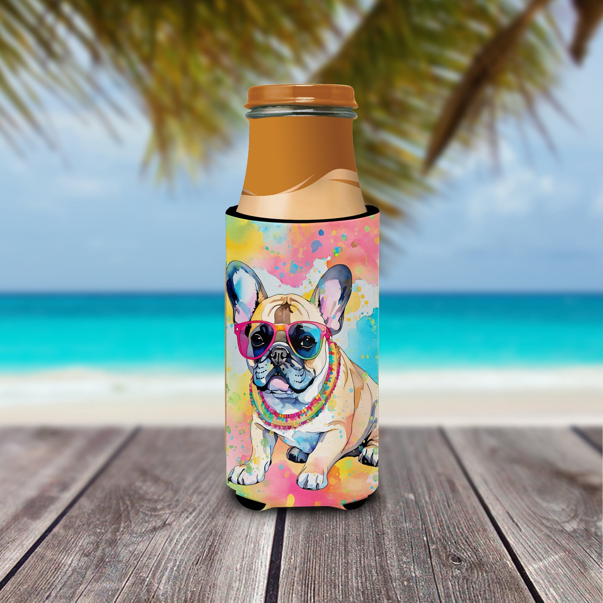French Bulldog Hippie Dawg Hugger for Ultra Slim Cans 4 in x 6.5 in