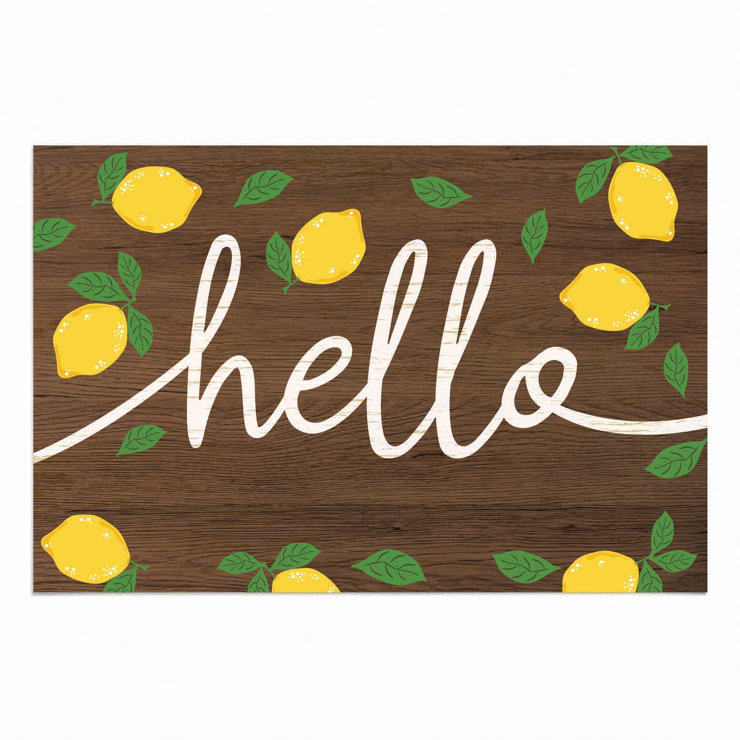 Personalized Planet 27x18 Hello Lemons Doormat with Custom Family Name Printed on Brown Rectangular 1/4” Thick Non Slip Mat for Kitchen Hallway Deck or Porch