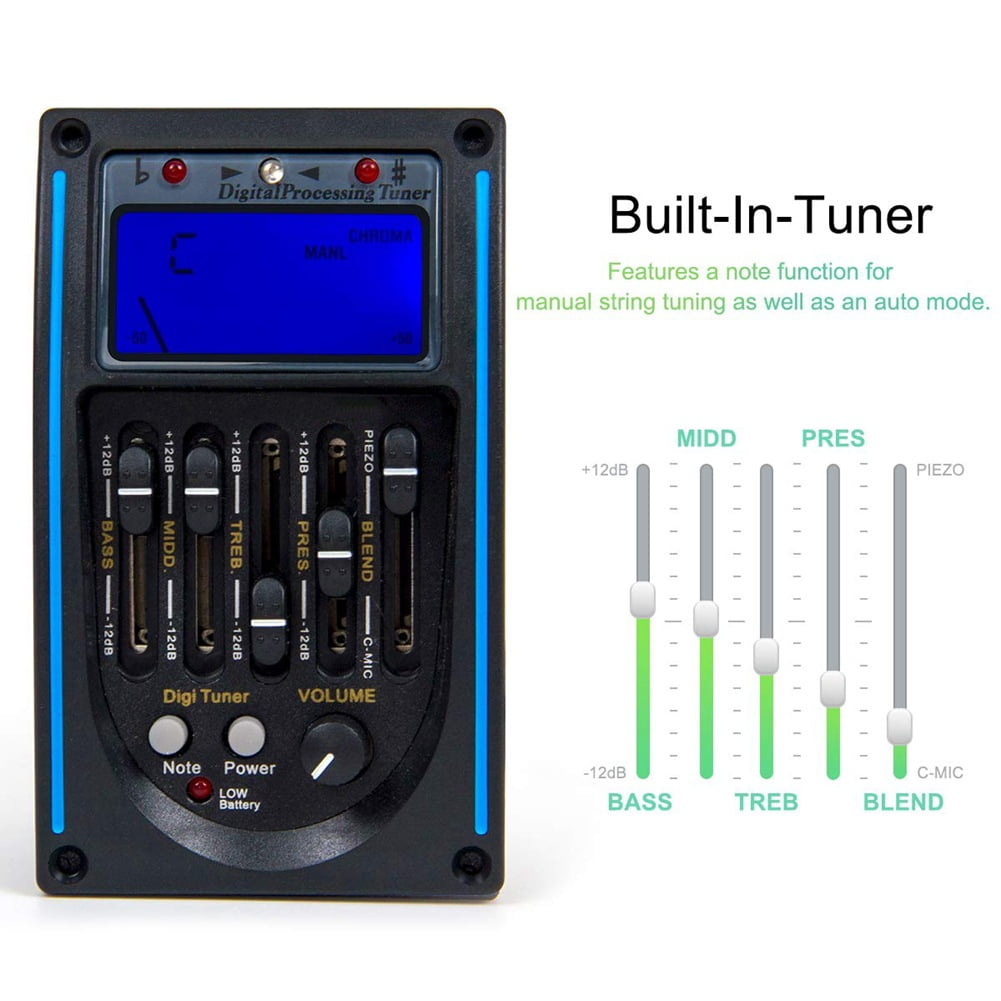 Acoustic Guitar Pickup,5 Band EQ Equalizer Guitar Preamp Piezo Pickup Tuner with Mic LCD Display