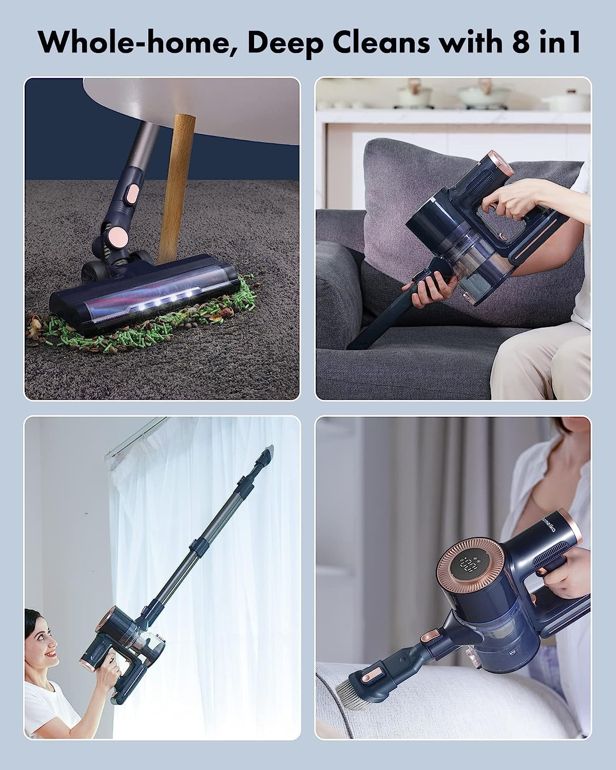 Homeika Cordless Vacuum Cleaner, 20Kpa Powerful Suction Vacuum with LED Display, 8 in 1 Lightweight Stick Vacuum with 30 Min Runtime Detachable Battery