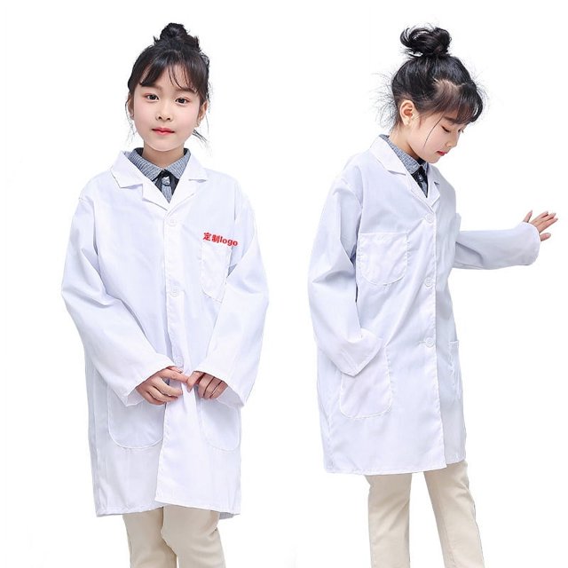 Bata de laboratorio blanca para niños, manga larga, traje de actuación para médico de escuela primaria, jardín de infantes, bata de laboratorio blanca rosa