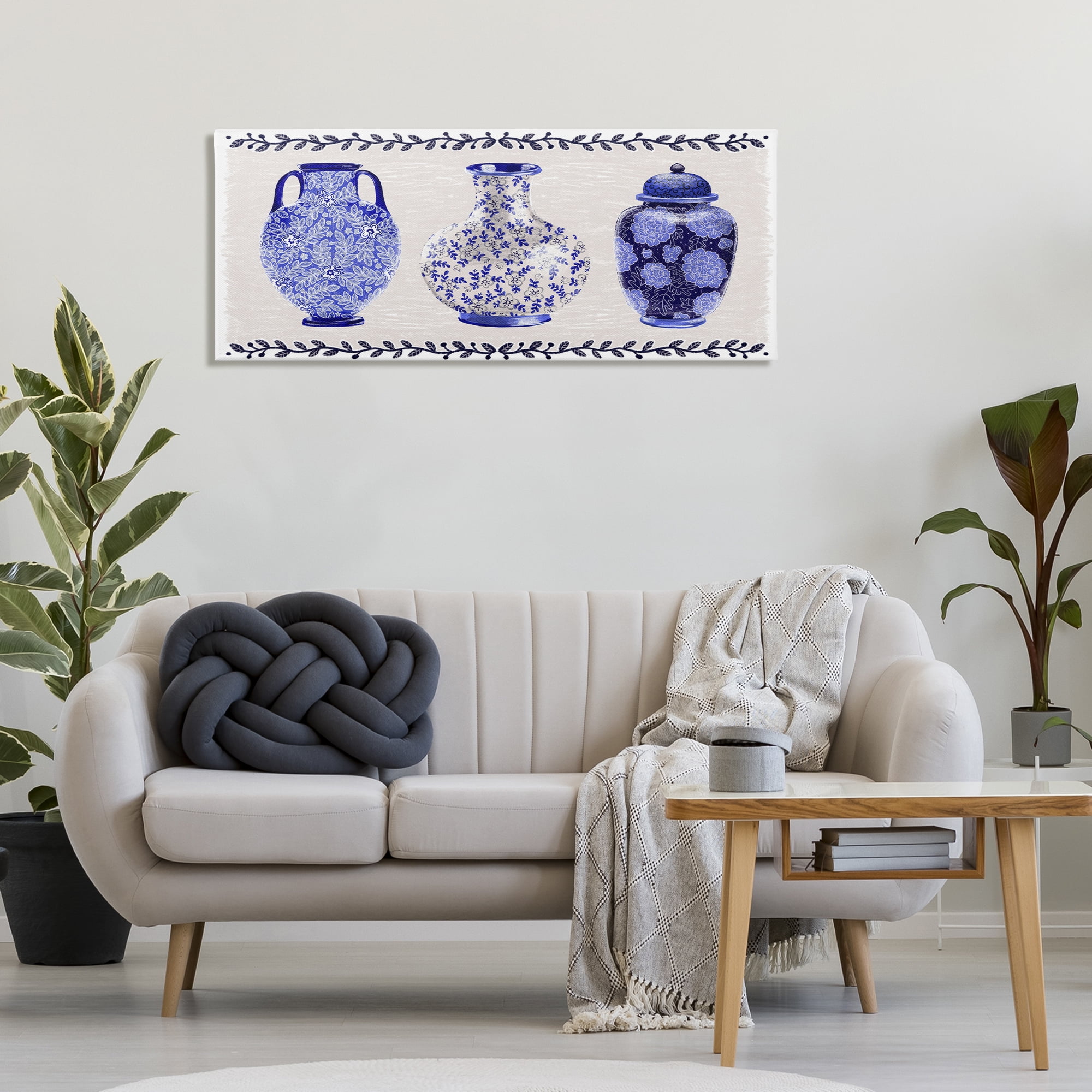 Stupell Industries Traditional Blue Vases Plants & Flowers Painting Wrapped Canvas Art Print Wall Art, 48 x 20