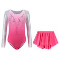 thumbnail image 3 of Ruyang Kids Gymnastics Dance Leotard Sets Girls Long Sleeve Gradient Ballet One‑Piece Shiny Performance Tulle Skirt 5-12 Years, 3 of 9