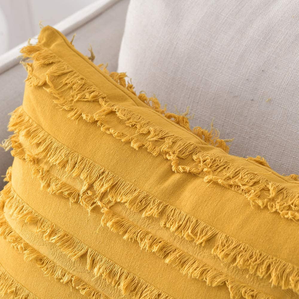 Cinhao Mustard Yellow Throw Pillow Covers Decorative Throws Cushion Covers Cotton Square Pillows Cases For Couch Sofa Bed 18 X 18 Inches Set Of 2