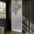 thumbnail image 2 of JimsMaison 32 to 33-3/8 in. W x 72 in. H Bi-Fold Semi-Frameless Shower Doors in Chrome Finish, 2 of 13