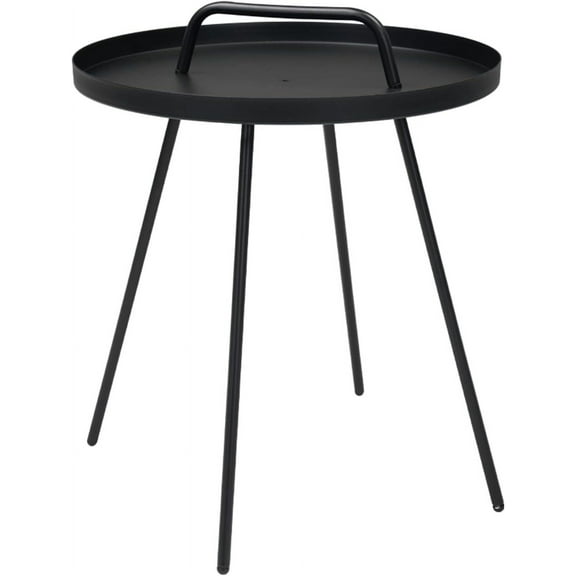 Grand Patio Round Coffee Side Table With Handle Small Steel End Table for Outdoor & Indoor, Black