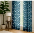 thumbnail image 4 of Vargottam Cotton Rod Pocket/Back Tab Curtains - 96" Floor-Length Drapes for Long Doors or Large Windows - Light Filtering, 3-in-1 Header - Set of 2, 52"x96" - Diamond Floral Design (Blue), 4 of 8