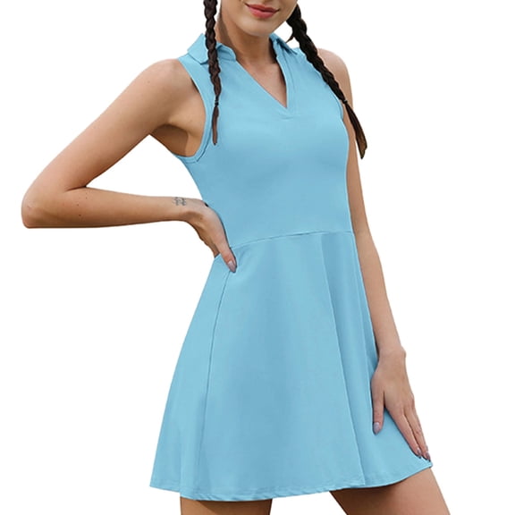 OSOLU Solid Color Ladies Tennis Dress Yoga Fitness Breathable Leisure Golf Sports Short Skirt Dress Fashionable Sundress Dresses For Women 2025 Elegant Classy