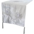 thumbnail image 1 of Handmade Decorative Table Runner Ivory, Silver, White, 14 inch wide x 36 inch long Velvet Bead & Sequins Hand Embroidery Table Runner, Peaock Decor with Tassels Table Runner - Peacock, 1 of 2