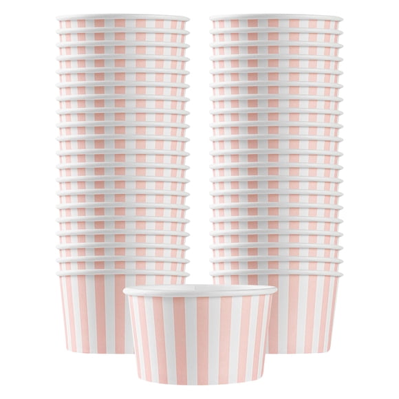 Coppetta 12-Ounce Dessert Cups, 50 Disposable Ice Cream Cups - Lids Sold Separately, Sturdy, Pink and White Paper FroYo Bowls, for Hot and Cold Foods