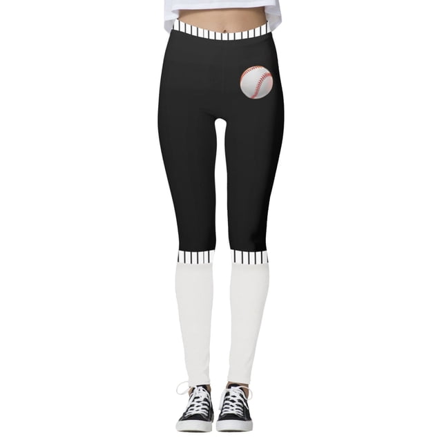 Gibobby Leggings deportivos mujer Mallas con estampado de béisbol a la moda para mujer, mallas deportivas con Control de Yoga para mujer, mallas de talle(Negro,XG)