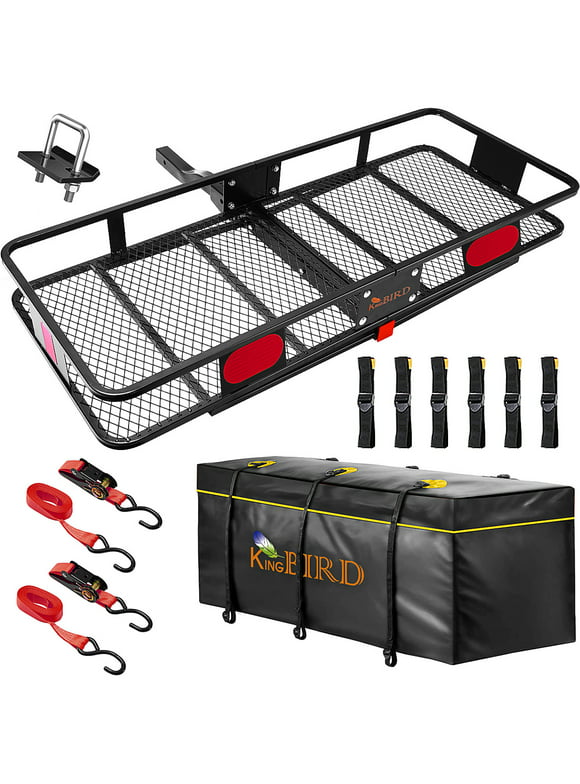 KING BIRD Upgraded 60" x 24" x 6" Hitch Mount Folding Cargo Carrier Fits to 2'' Receiver,550LBS Capacity Cargo Basket with Waterproof Cargo Bag and Packing Straps