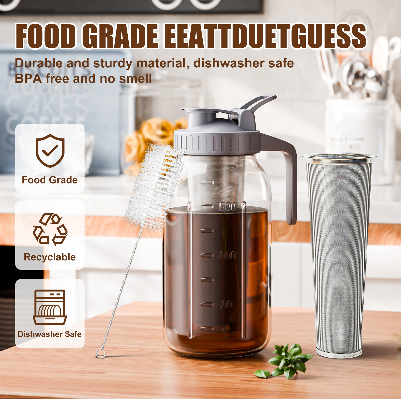 GOSCHE 64oz Cold Brew Coffee Maker with Stainless Steel Filter photo 2