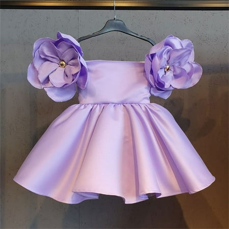 

PEASKJP Casual Dresses for Girls 2023 Toddler Girls Sleeveless Princess Floral Round Neckline Elegent Dress Sundress Halter Dress for Girls Purple 6-7 Years