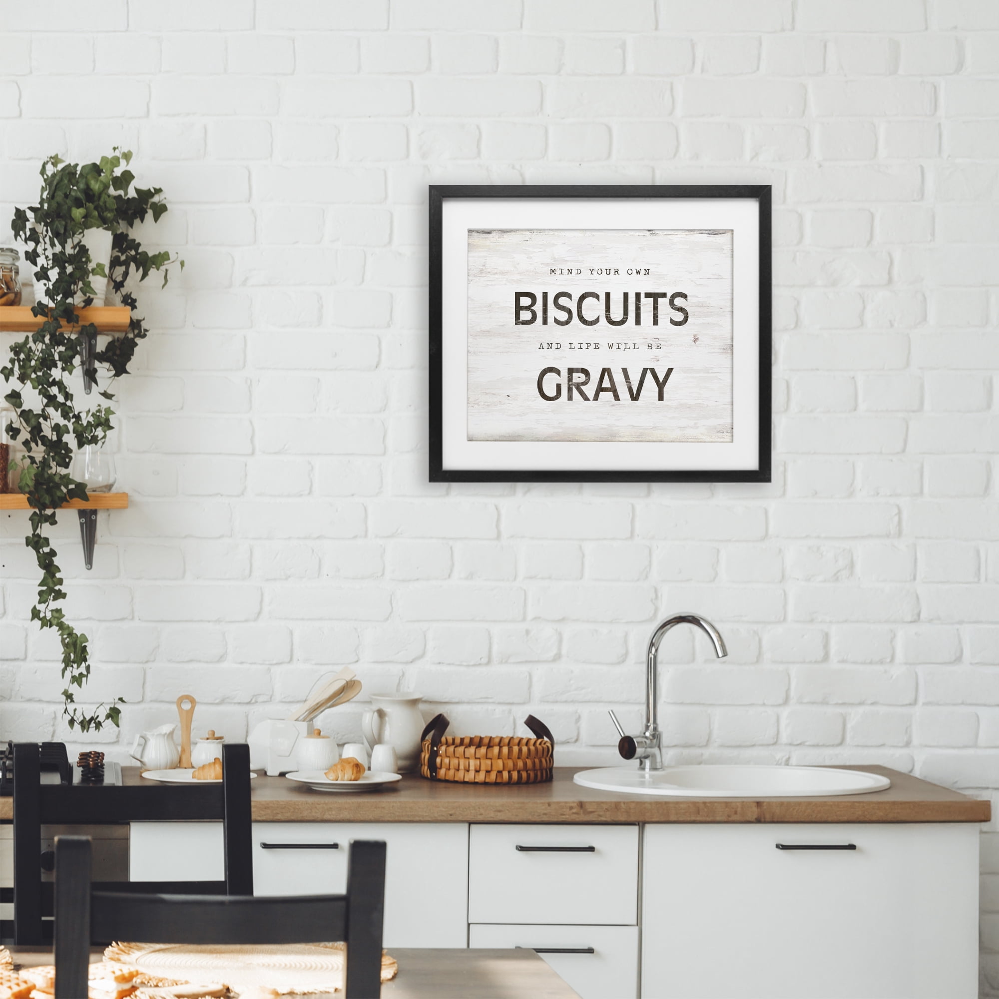 Stupell Industries Mind Your Biscuits Life Is Gravy Black Framed Print Under Glass, design by Cindy Jacobs