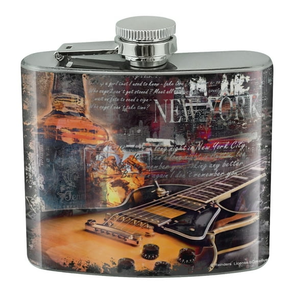 New York Whiskey Guitar Stainless Steel 5oz Hip Drink Kidney Flask