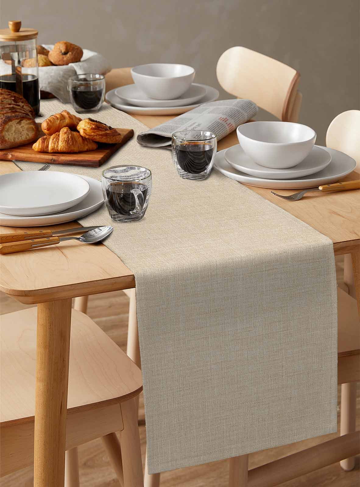 nqOlkjepod Vintage Cream Table Runner 108 Inches Long Farmhouse Dress Scarves, Farmhouse Retro Beige Solid Color Dining Tablerunner for Coffee Table/Kitchen Island/Party Décor, 13" x 108"