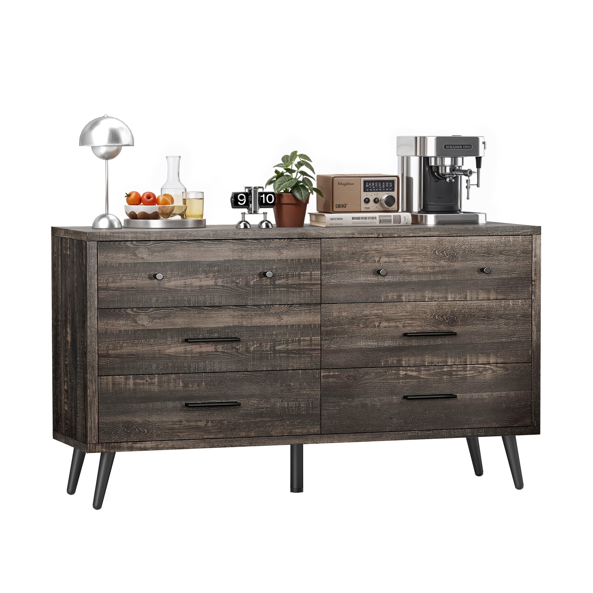 Uforic 6-Drawer Horizontal Dresser for , Wood Chest of Drawers, Dark Oak