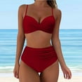 thumbnail image 2 of Huesdet Women High Waisted Bikini Sets Tummy Control Swimsuits Two Piece Swim Suits 2025 Color Block Halter Bathing Suits(Wine,XL), 2 of 7