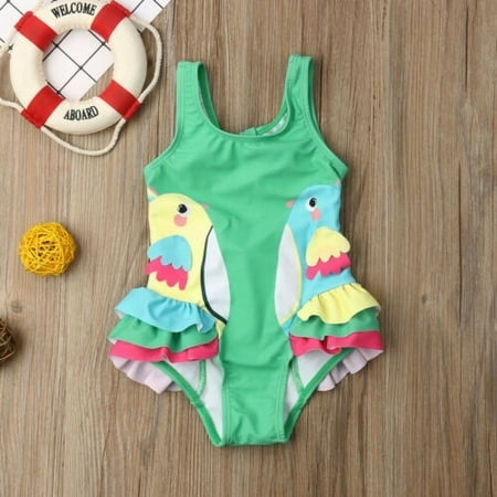 - New Hot Fashion Toddler Kids Baby Girls Cute Bird Pattern Braces Ruffle Bikini Set Swimwear Swimsuit Bathing Suit Beachwear Summer Clothing