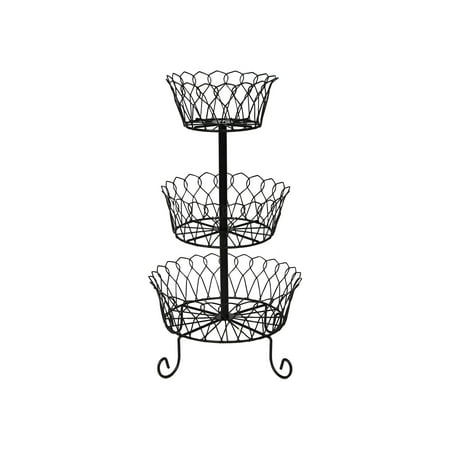 Home District 3 Tier Iron Fruit Basket Stand - Footed Wire Graduated Food Storage Bowls for Countertop and Dining