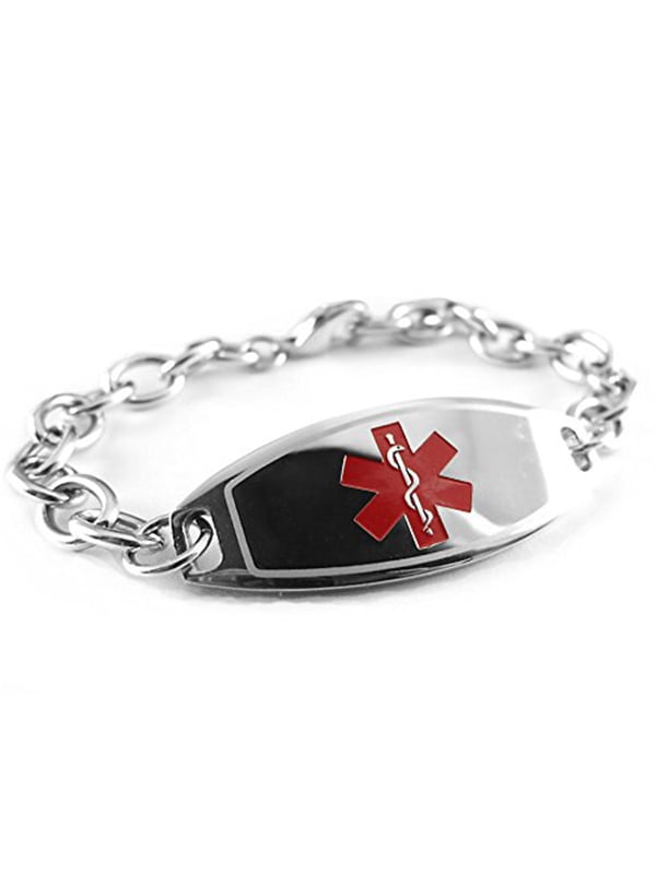 My Identity Doctor Red Symbol Pre-Engraved & Customizable Diabetic Medical Alert ID Bracelet