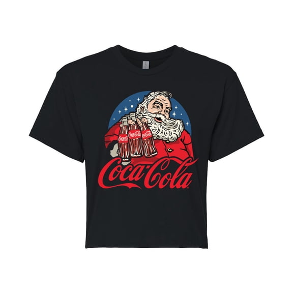Coca-Cola - Santa Coke Bottles - Juniors Cropped Short Sleeve Graphic T-Shirt