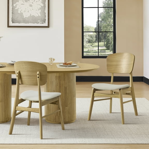 Spruce & Spring Wood Dining Chair with Upholstered Seat and Curved Back Set of 2, Natural