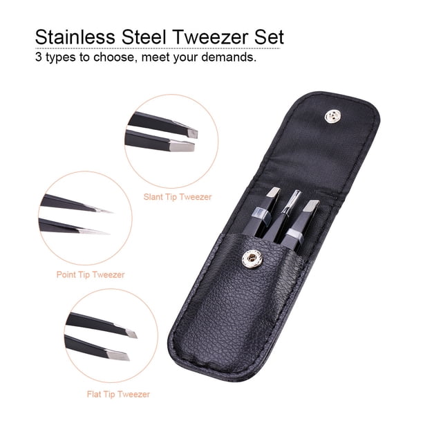 Juego de pinzas, pinzas de acero inoxidable negras con punta puntiaguda, pinzas para cejas, tecnología innovadora