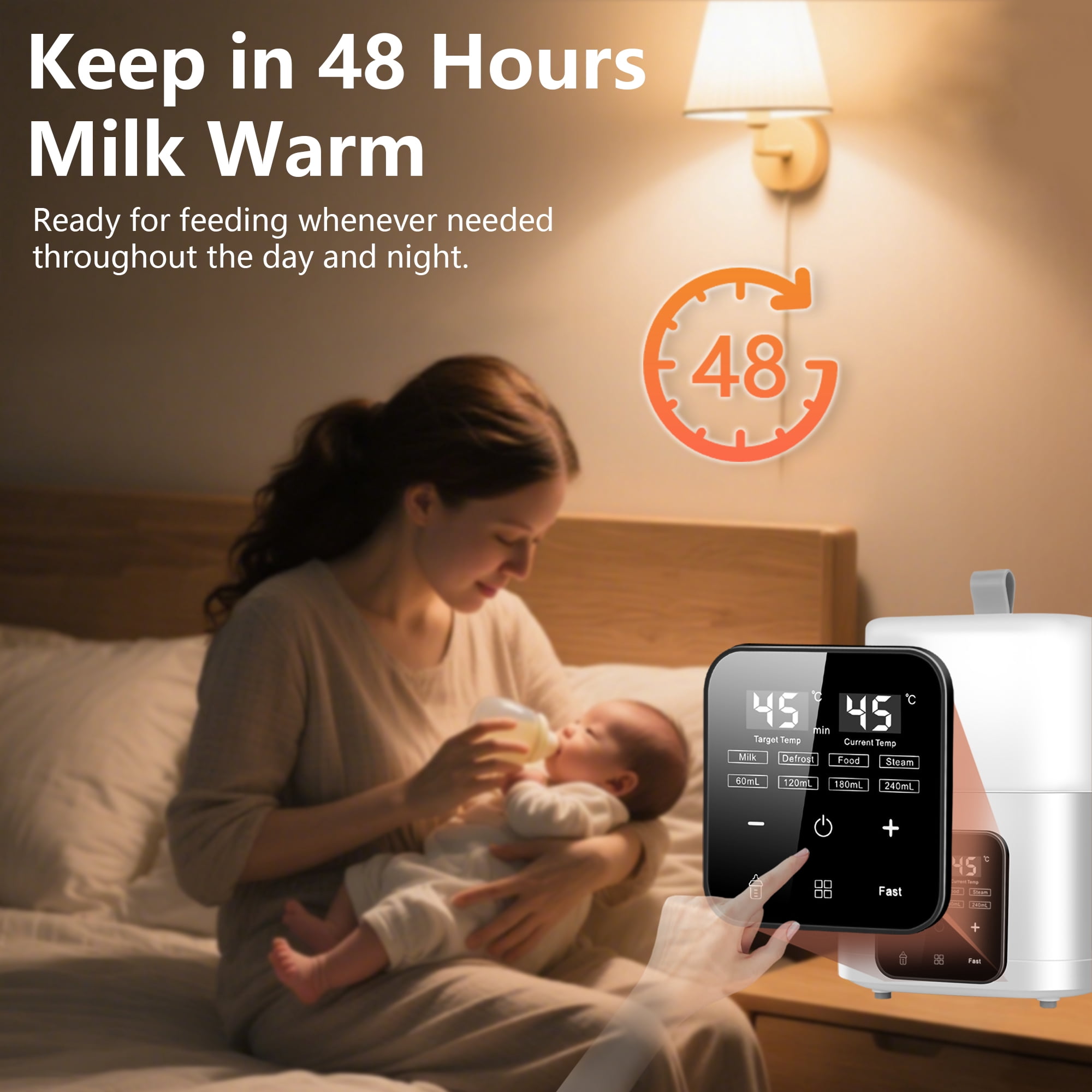 FVLOENG Baby Bottle Warmer,Fast Milk Warmer for Breastmilk,Accurate Temp Control,48H Thermostat,Portable Bottle Warmers,Fits 4 Bottles,Milk Warmer with Thaw,Sterilizing,Heat Food with Remote Control