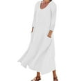 thumbnail image 1 of Vestido boho de manga 3/4 y cuello redondo con bolsillos para mujer - Color liso, corte holgado, vestido veraniego informal con estampado floral, 1 of 4