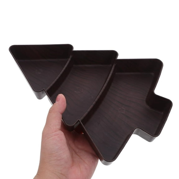 Plastic Christmas Tree Tray, Durable Xmas Tree Snack Tray, 7.2 L*9.8 W*1.3H Inch Fillable Tree Charcuterie Box With 3 Compartments, Serving Platter for Cheese, Snacks, Appetizers & Desserts, Black