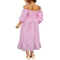 thumbnail image 4 of Robe Bohème Fluide pour Femmes Manches Bouffantes Épaules Dénudées à Carreaux Robe Midi à Volants Robes d'Invité de Mariage, 4 of 6
