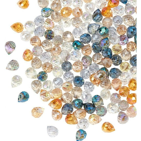 160Pcs Faceted Teardrop Glass Beads 10 Styles 8x9mm Top Drilled Drop Spacer Beads Transparent Waterdrop Crystal Glass Beads Hanging Pendants for DIY Craft and Jewelry Making Hole: 0.8mm DIY