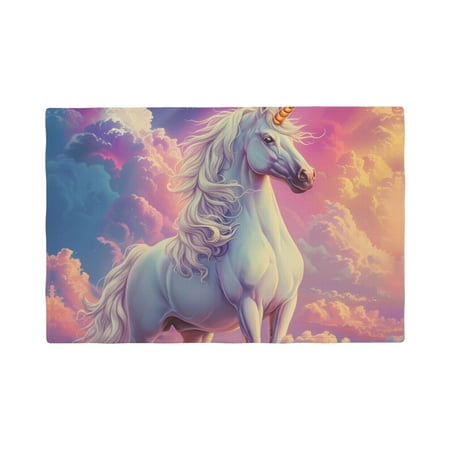 

Table Placemats Set of 4 - Colorful Cloud White Horse 12x18 In Faux Linen Double Heat Resistant Place Mats Cloth Indoor/Outdoor Placemats Washable Table Mats for Dining Kitchen Party