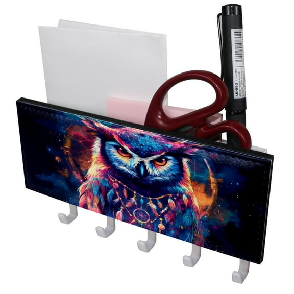 PhooArto Key Holder for Wall Decorative with 5 Key Hooks, Galaxy Owl and Dreamcatcher Holders Wall Mount Organizer with Mail Key Rack, Self Adhesive
