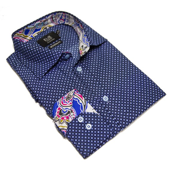 Elie Balleh Navy Diamond Grid Men's Button Down Shirt