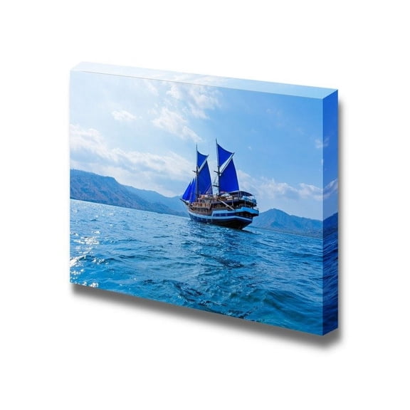 wall26 Vintage Wooden Ship with Blue Sails Near Komodo Island Indonesia - Canvas Art Wall Art - 12" x 18"