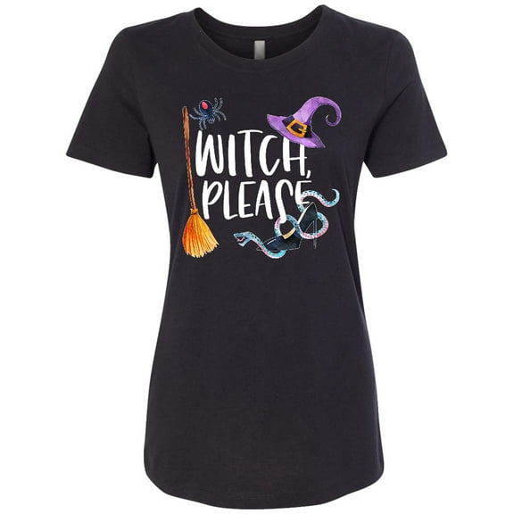 Inktastic Halloween Witch, Please Broom, Purple Hat, Spider and Snake Women's T-Shirt
