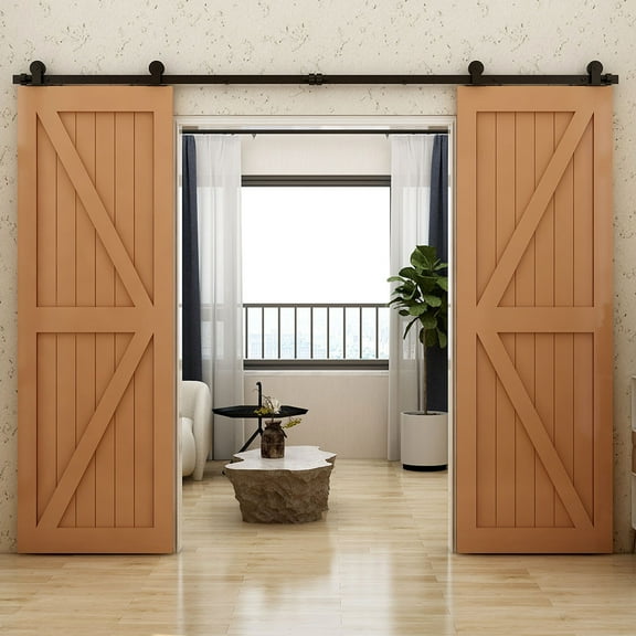 CCJH 6.6FT Sliding Barn Door Hardware Kit for Double Door Fit 20" Wide T Shape Black
