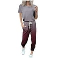 thumbnail image 2 of UPPADA 2 Pcs Set for Women Lounge Sets Two Piece Pajama Set Long Sleeve Crewneck Jogger Drawstring Waist Outfits and Sweatpants Tracksuit with Pockets Wine,XL, 2 of 6