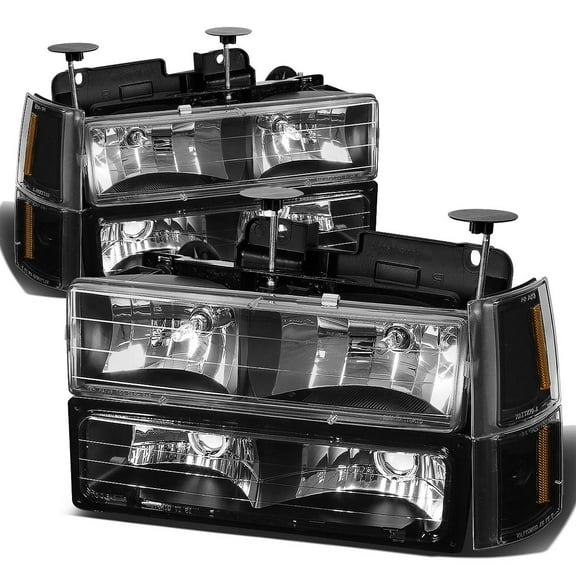 DNA Motoring For 94-00 GMC C10 C/K Yukon Suburban Black Amber Corner Headlight Bumper Lamps