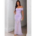 thumbnail image 5 of Womens Lilac Purple Off-Shoulder Ruched Mermaid Maxi Dress Elegant Gown, 5 of 7