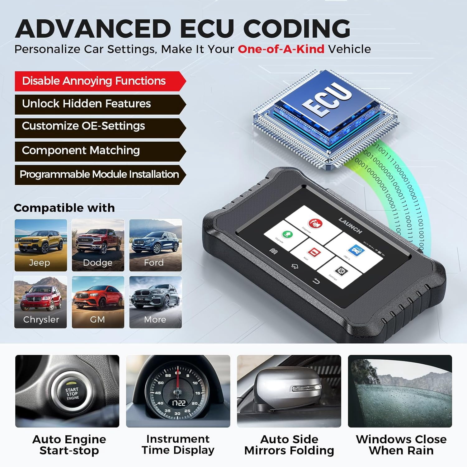 LAUNCH X431 Creader Elite 2.0 FGC Ford/GM/Chrysler OBD2 Scanner Bi-Directional All System Scan Tool  with 100+ Services Lifetime Free Update