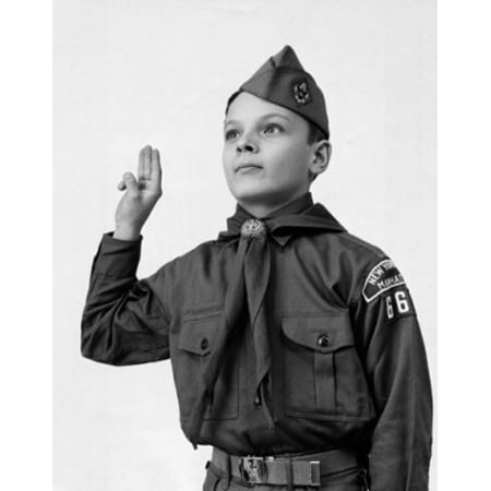 Close-up of a boy in a scout uniform saluting Canvas Art - (18 x 24)