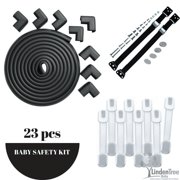 Ultimate Premium Baby Safety Kit. Includes 20.4ft Edge And Corner Guard Protectors 8 pcs Cabinet Locks & 2 Anti-Tip Tv Straps 10 Electric plugs by Linden Tree Baby. EXTRA VALUE BUNDLE. BLACK Color.